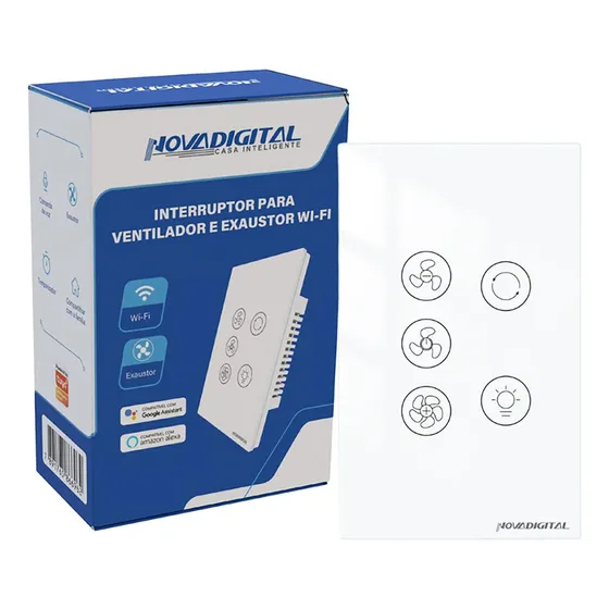 Interruptor Inteligente Wifi Ventilador Exaustor NovaDigital Tuya Smart Life Alexa 127/220V Branco