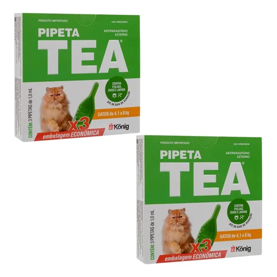 02 Antipulgas Tea Gatos Pipeta X3 Unid 4,1 Até 8kg 1ml Konig