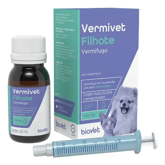 Vermivet Filhote Vermifugo Cachorro Gato Biovet 20ml
