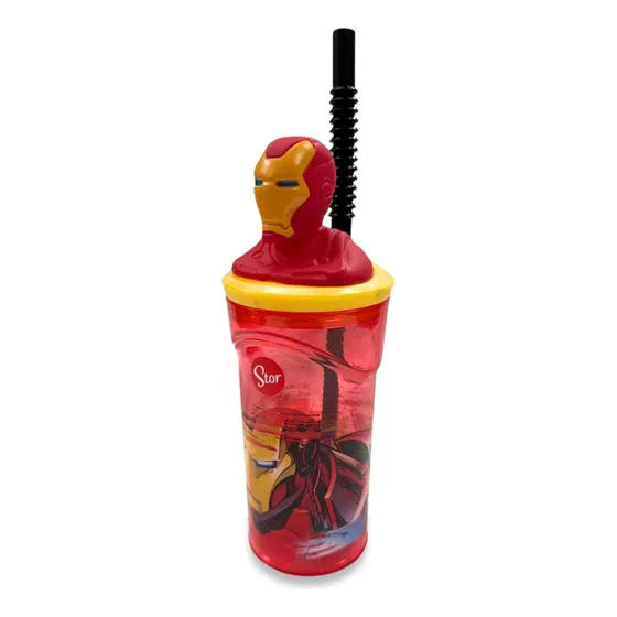Vaso Con Tapa Y Pitillo Iron Man