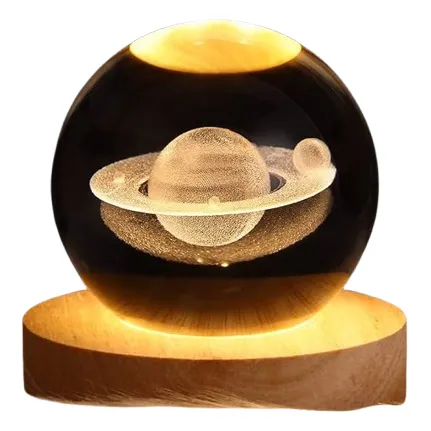 Lampara Esfera De Cristal 3d Led Saturno Luna