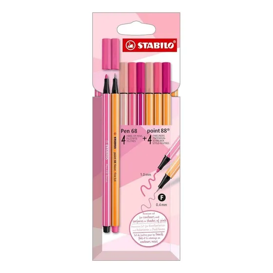 Set De 8 Stabilo (4 Point 88 + 4 Pen 68) Shades Of Pink