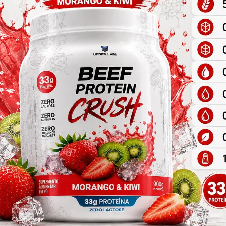 Proteína Under Labz Beef Crush em pó sabor Morango kiwi x 910g