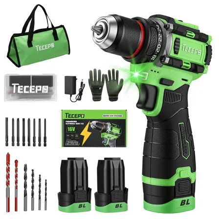 Furadeira Parafusadeira Mini Com 2 Baterias 16v 2ah Tecepo Verde-limão 60hz 127/220v