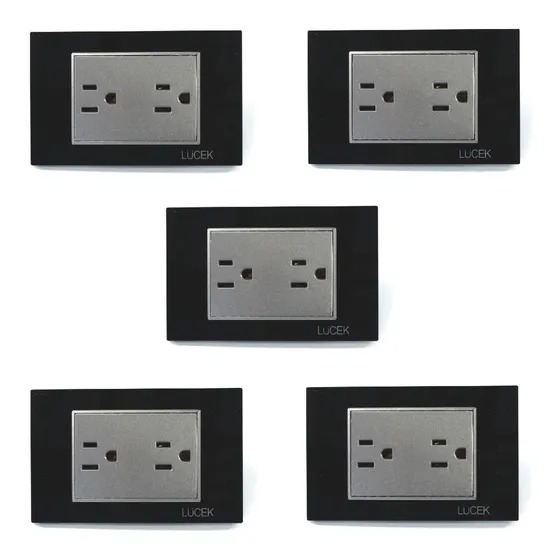 Pack 5 Pzs Placas Lucek Crystal Contacto Dúplex Negro/negro