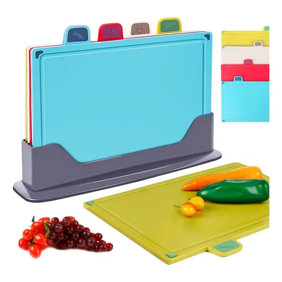 Conjunto De Tábuas De Corte Cozinha 4 Pçs Com Suporte