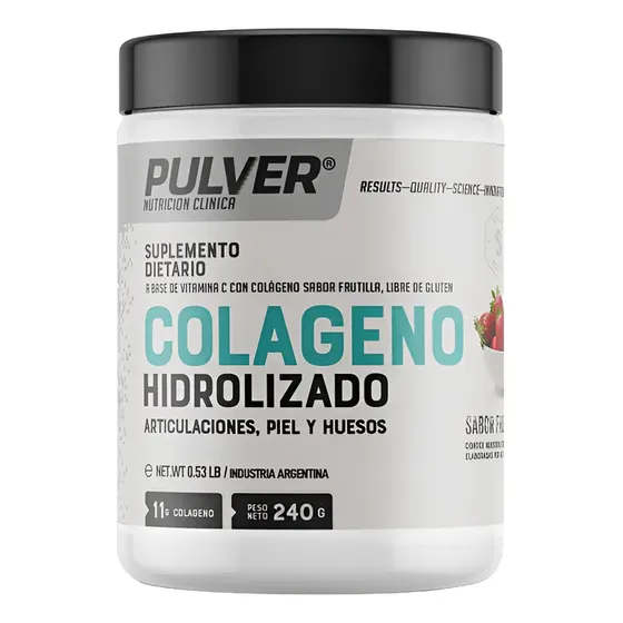 Colageno Hidrolizado 240 Gr Pulver Sabor Frutilla Huesos y Articulaciones