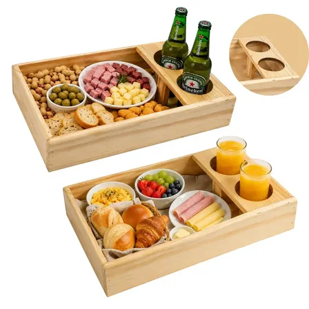 LIDER SHOP Bandeja Para Servir Café Manhã Cama Suporte Sofá Petiscos Suco Cerveja 30x20x6 Madeira Pinus Organizadora Resistente Multiuso