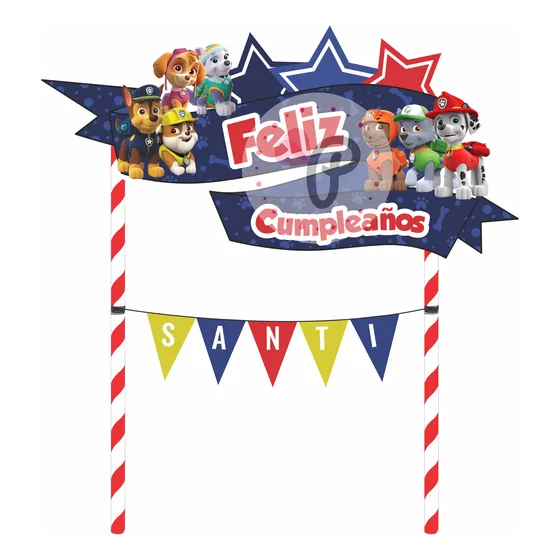 Centro De Torta Paw Patrol Topper Pinchos Para Tortas Adorno Sorbet