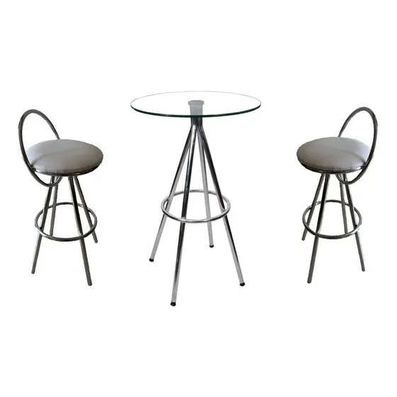 Mesa Periquera Con 2 Bancos En Cromo Con Asiento De Vinil
