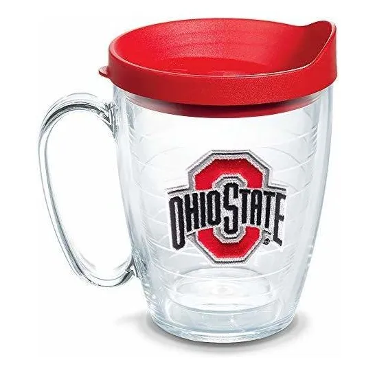 Ohio State Buckeye Vaso Emblema Tapa Roja 16 Onza