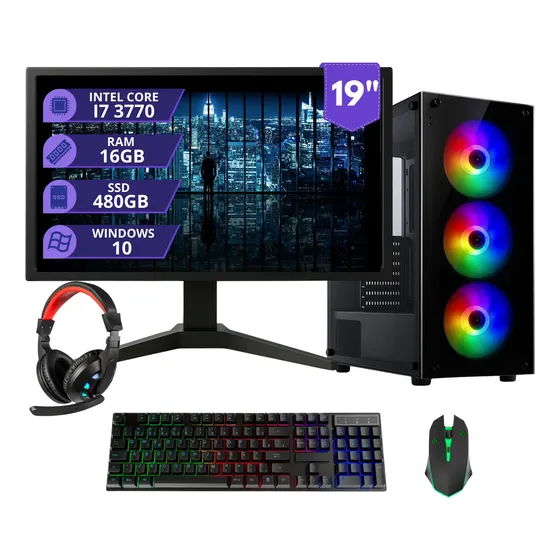 Pc Gamer Completo  I7 3.4ghz 16gb Ssd 480gb 500w Monitor 19 480 Gb 16 Gb Placa De Video Integrada Imagen - 1/7