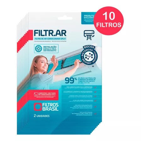 Filtro Ar Condicionado Split Bactericida Fungicida Kit C/10