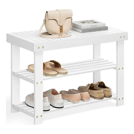 SONGMICS Sapateira Banco de Bambu, Sapateira Hall Organizadora com Assento, Banco para Sapatos Resistente, 45,3 x 70,1 x 28,7 cm, Suporta até 130 kg, Branca
