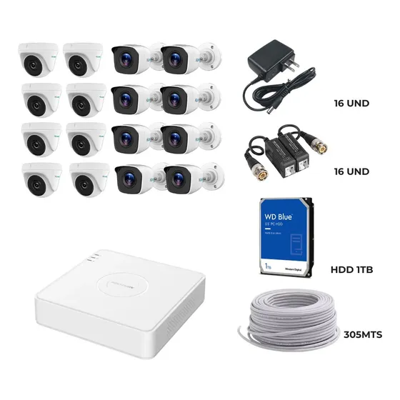 Kit Seguridad Hikvision 16 Camaras  Dvr  5mp Full Hd
