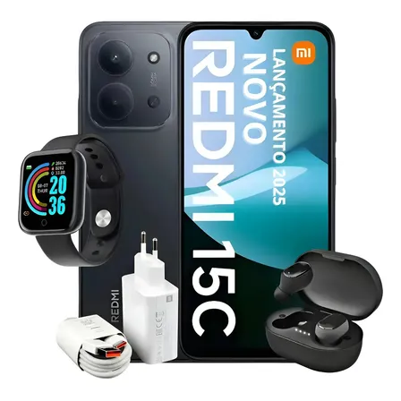 Xiaomi Redmi 15c Dual Sim 256gb 16ram Fone, Relogio E Capa, (novo) Loja Top 1 Recomendada Com Nf-e Preto Crown