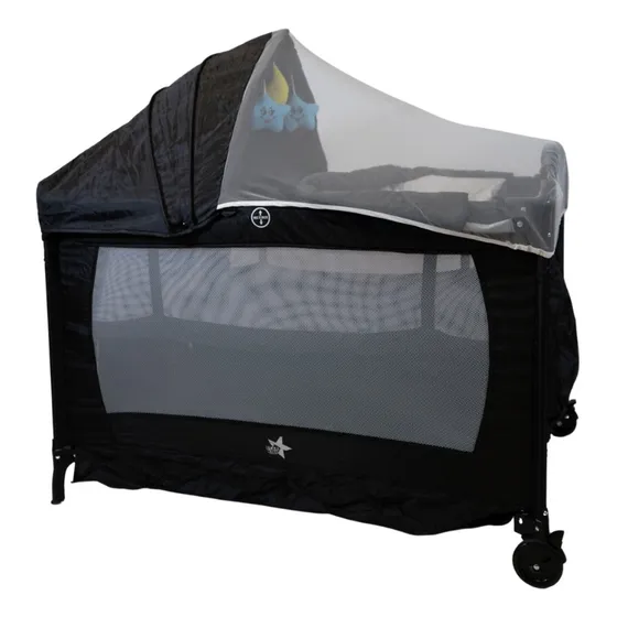 Cuna Corral Para Bebé Starkids Galaxis Portátil Mecedora Color Negro Diseño De La Tela Liso