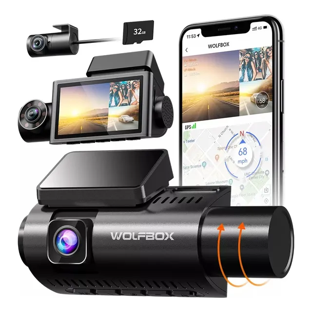Wolfbox I07 4k Cámara Para Auto 3 Channel Dashcam 2560421440 Con Wifi Gps Free 32gb