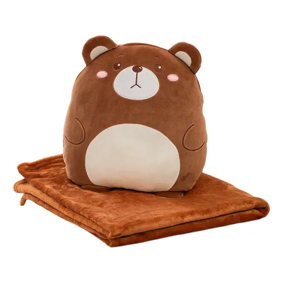 Peluche Almohada Con Cobija Térmica Viaje Animales Kawaii