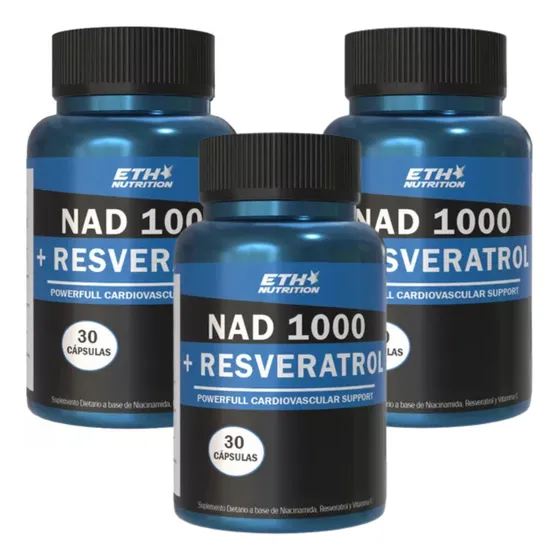 Eth Nad 1000 + Resveratrol Suplemento 3 Potes X 30 Cápsulas