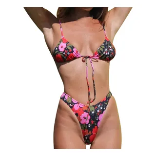 Conjunto De Biquínis Oco Com Estampa De Maiô Feminino Com Es