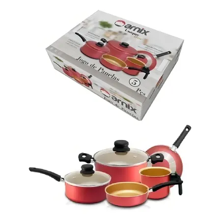 Conjunto De Panelas Cereja E Creme 5 Peças