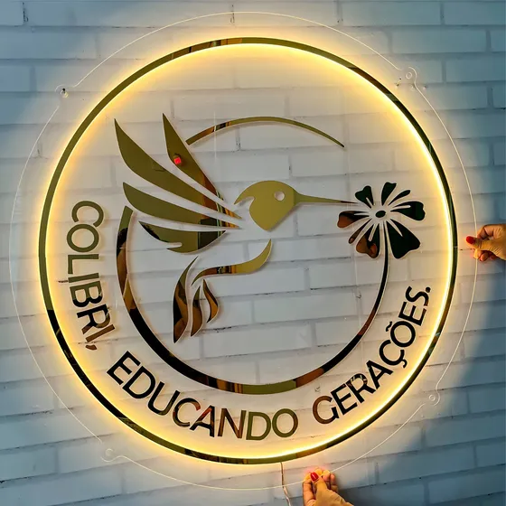Painel Acrílico Iluminação Logomarca Personalizado 85x85 Cor Branco Quente 127/220V