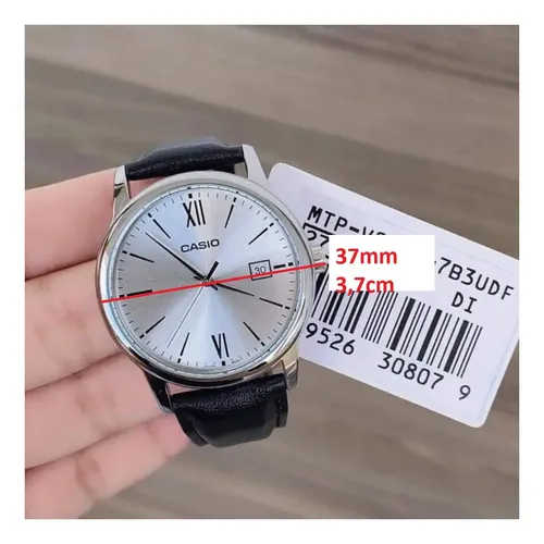 Relógio de pulseira Casio MTP-M305l-7a com pulseira de couro preta