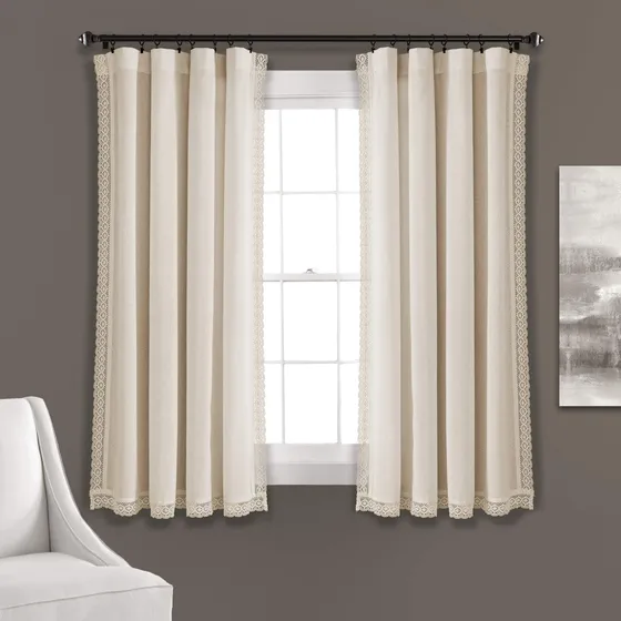 Cortinas Rústicas Estilo Rural Color Marfil 137 X 160 Cm Par