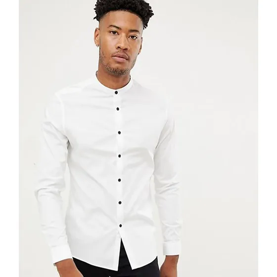 Camisa Cuello Mao Slim Fit Algodon #1110 De Caballero