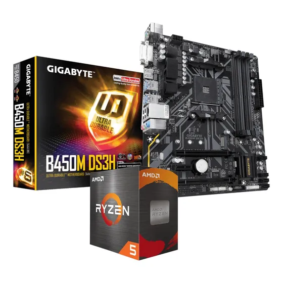 Kit Placa Mãe Gigabyte B450m Ds3h Ryzen 5 4500 4.1ghz Turbo