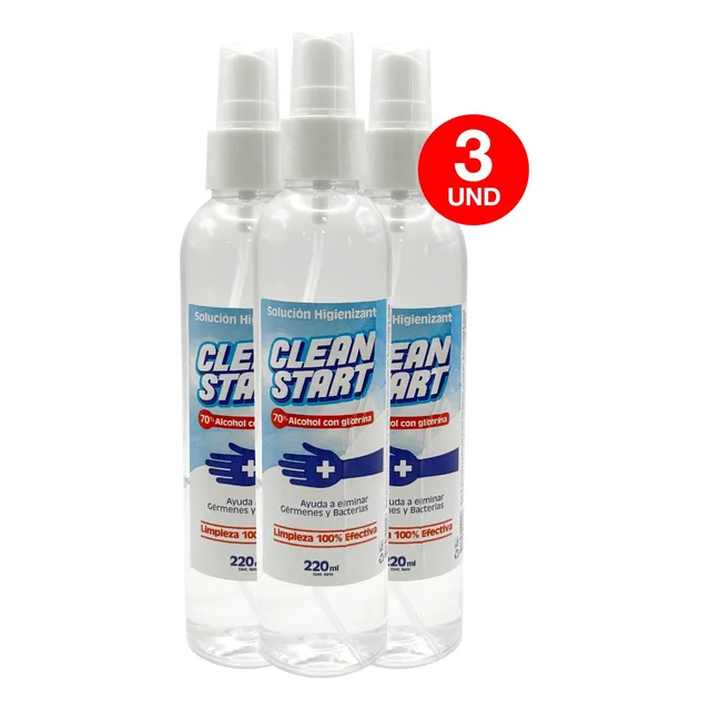 Pack 3 Desinfecta Spray Alcohol Glicerina 70% 220ml Botella