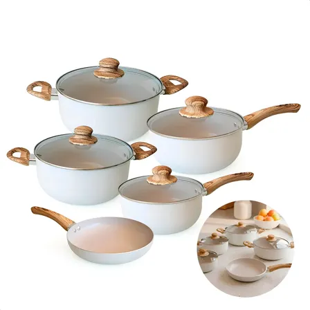 Jogo Panelas Antiaderentes 5 Peças Indução Cerâmico Jhamba Bege