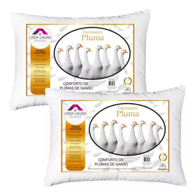 Kit 2 Travesseiros Macios Brancos Casa Laura Enxovais Pluma De Ganso Sintético Premium Hip...