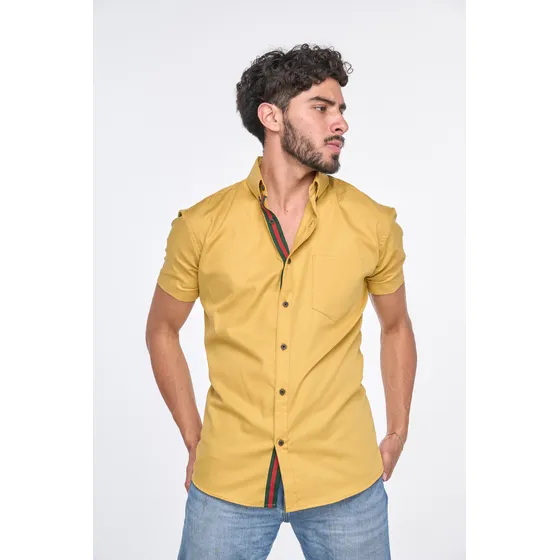Camisa Moonkey Mod-2025 Liso Con Bolsa Color Mostaza