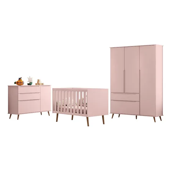 Quarto Para Bebê Completo Melinda Rosê Com Roupeiro