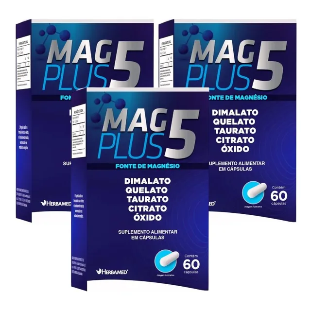 Kit Herbamed Magplus5 Fonte De Magnésio 3 Caixas 60 Cápsulas