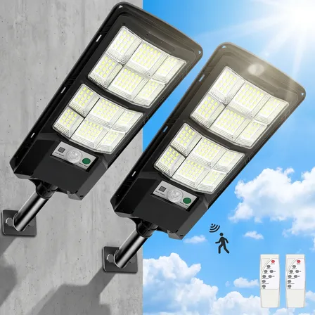 Kit 2 500w Luminaria Poste Solar Potente Com Sensor 127/220v Preto