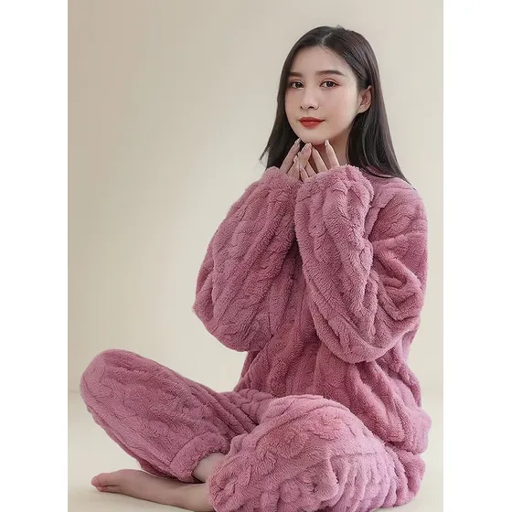 X2 Conjunto De Pijama Mujer Invierno Suave Peludo Franela