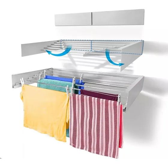 Tendedero De Ropa Plegable Retráctil De Pared 80cm / Cea Color Plateado