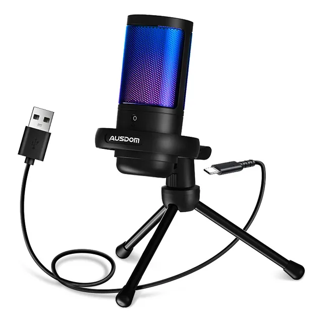 Micrófono Para Juegos Ausdom, Modos Rgb Para Computadora Color Negro
