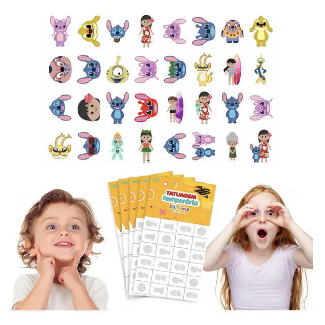 160 Tatuagem Temporária Infantil Lilo Stitch Menino Menina