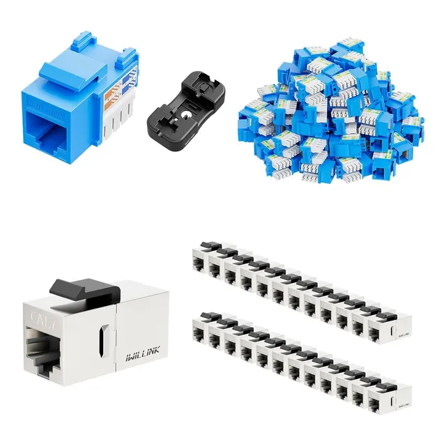 Paquete De 50 Conectores Keystone Cat6 Azules Y Soporte Perf