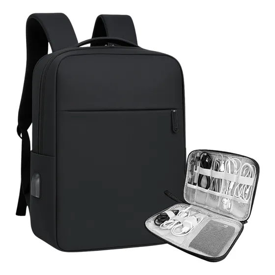 Mochila Executiva Masculina Feminina Viagem Trabalho Notebook Preto Resistente Impermeável Kit Com Bolsa Organizadora De Cabos