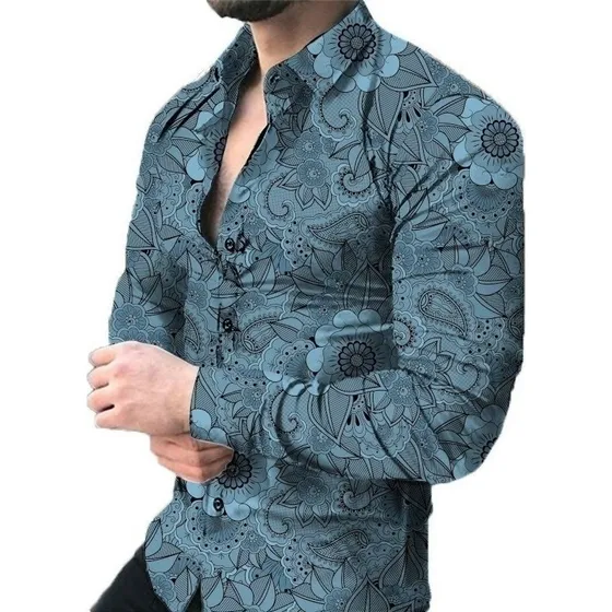 Camisa Manga Larga Con Estampado Flores 3d Casual