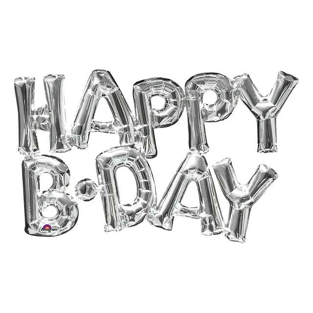 Globo Met Letrero Letras Mensaje Happy Birthday Plata Silver