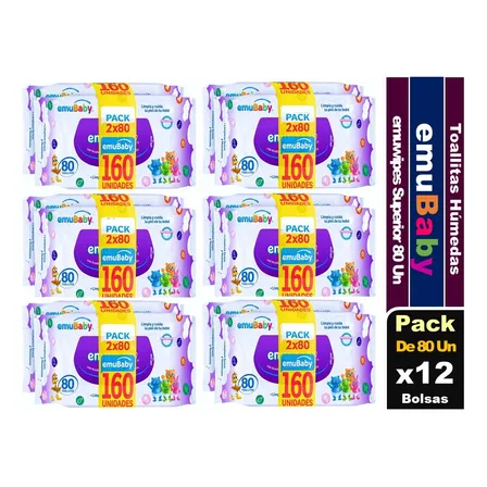 Toallitas Húmedas Emubaby Superior 80 Un C/u Pack X12 Bolsas