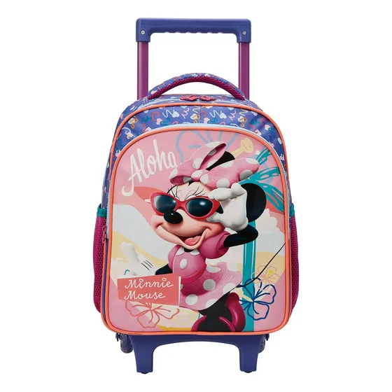 Mochila Com Rodas Escolar Para Meninas 16 Minnie Aloha Azul e Rosa Xeryus