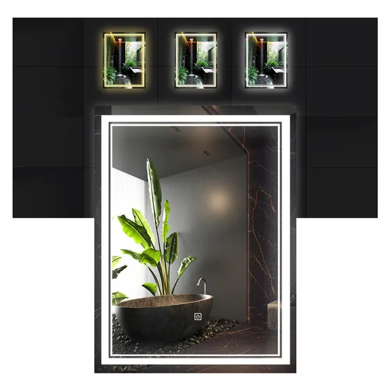 Espejo Para Baño/tocador De Lujo Con Luz Led Táctil Elegante Marco Blanco
