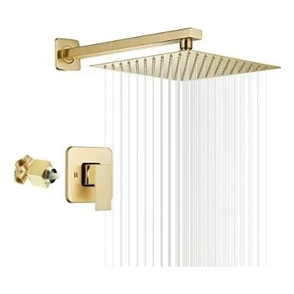 Kit De Ducha Cuadrado Monomando Dorado Doble Temperatura